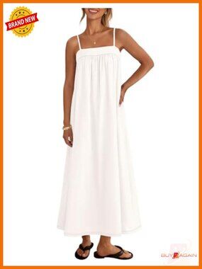 Maxi Dress Boho Sundress Linen Blend Adjustable Spaghetti Strap Square Neck
